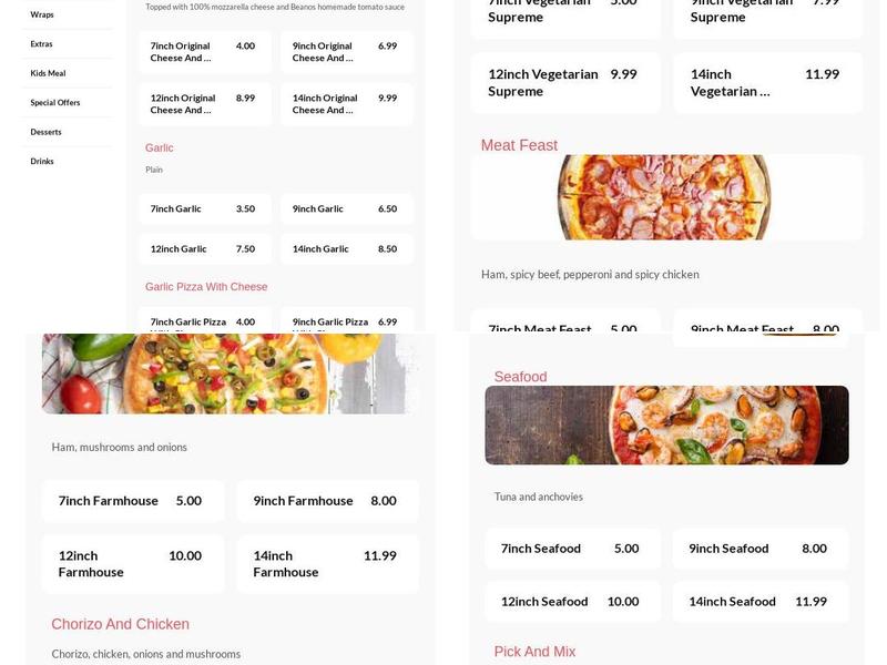 Beano's Pizza Menu