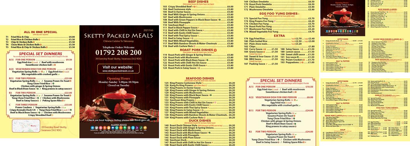 Sketty Packed Meals Menu