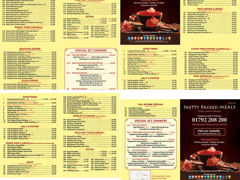 Sketty Packed Meals Menu