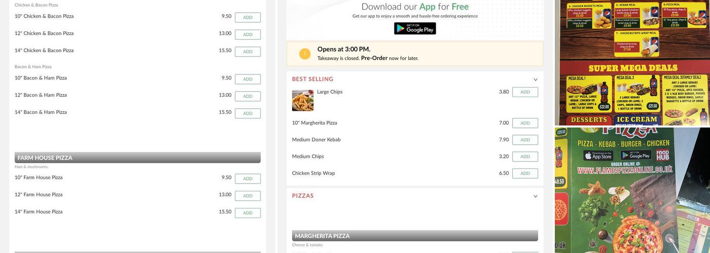 Flames Pizza and kebab Pontardawe Menu
