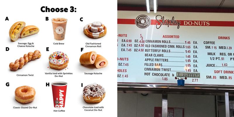 Shipley Do-Nuts Menu