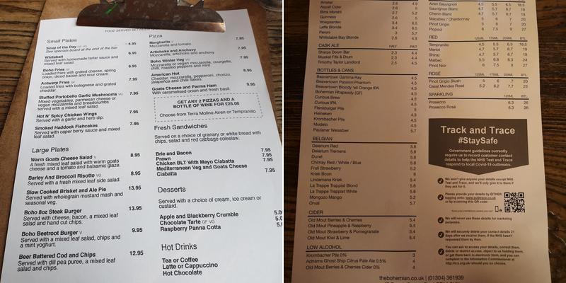 The Bohemian Menu