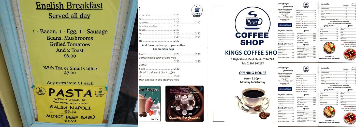 Kings Coffee Shop Menu