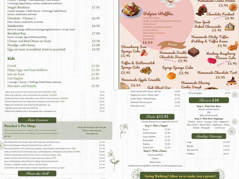 The Bickerton Poacher Menu