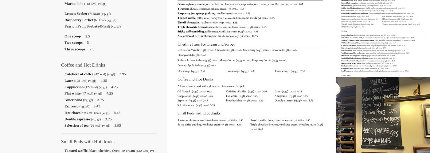 The Grosvenor Arms Menu