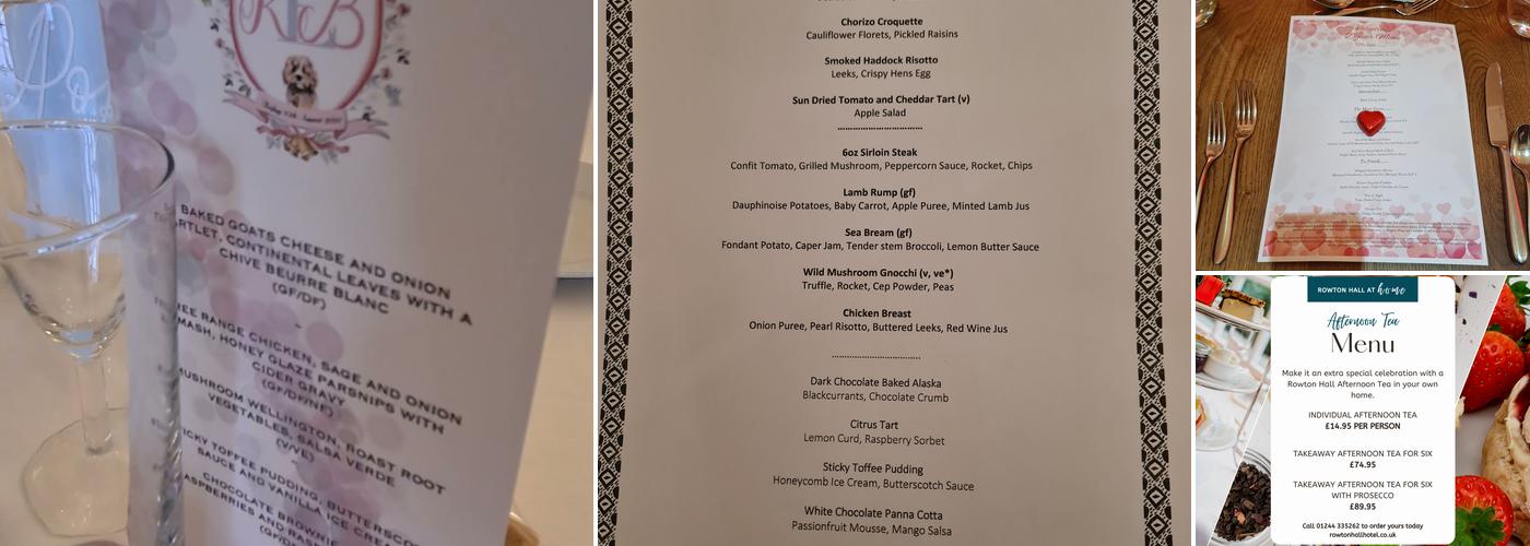 Rowton Hall Hotel and Spa Menu