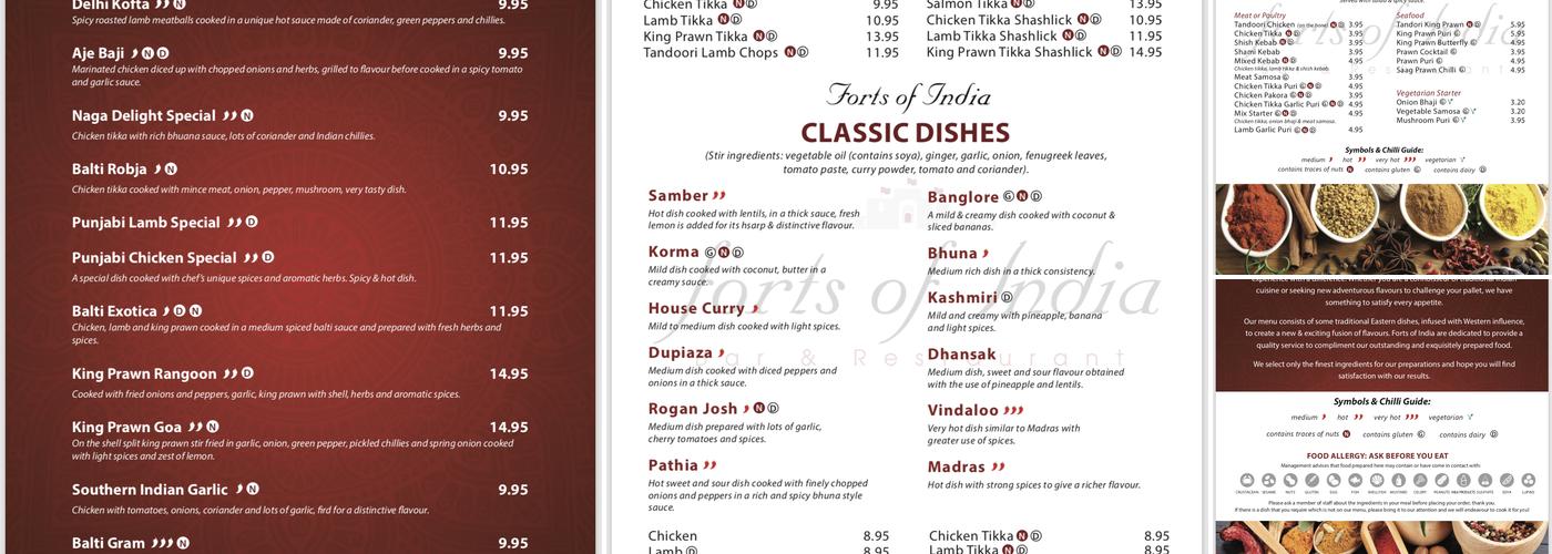 Forts of India Malpas Menu