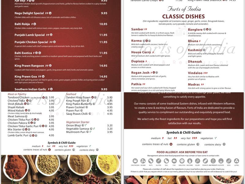 Forts of India Malpas Menu