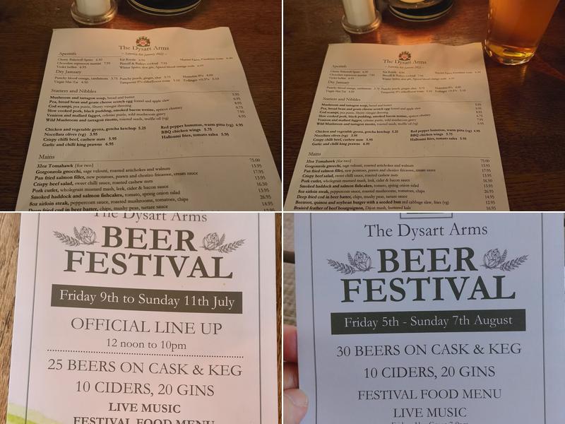 The Dysart Arms Menu