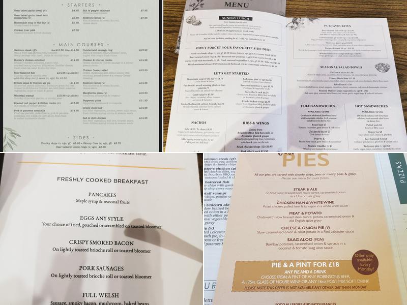 Wynnstay Arms, Ruabon Menu