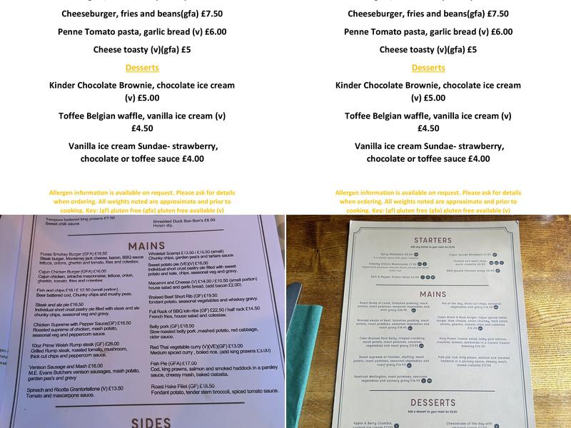 Cross Foxes - Erbistock Menu