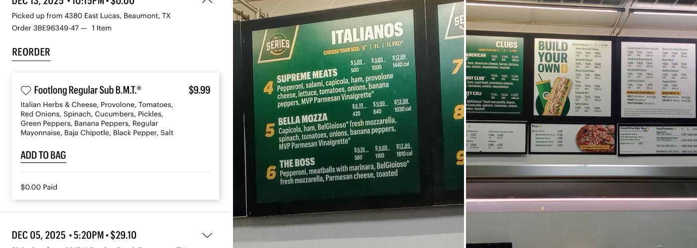 Subway Menu