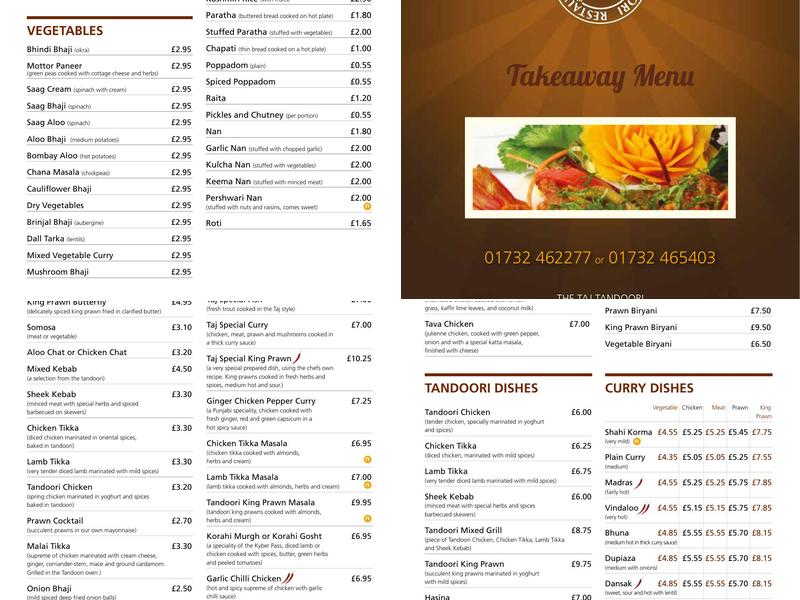 Taj Tandoori Menu