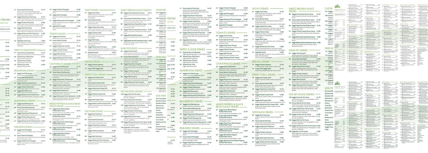 Harvest Vegetarian Kitchen Menu
