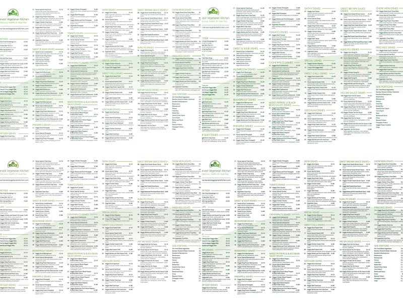 Harvest Vegetarian Kitchen Menu