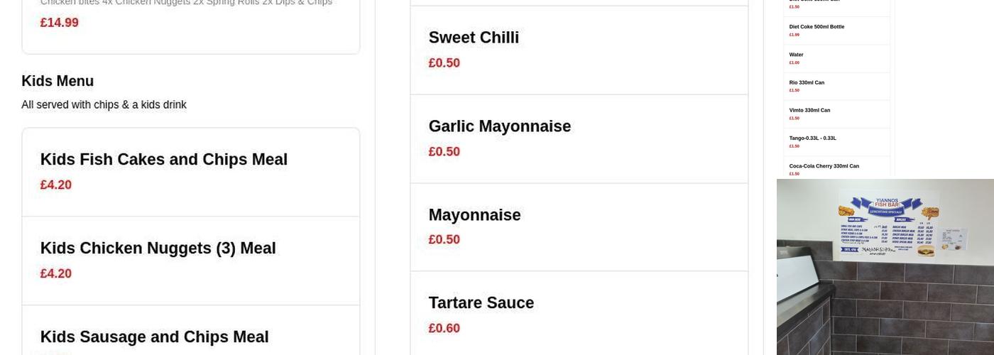 Yiannos fish bar wrexham Menu