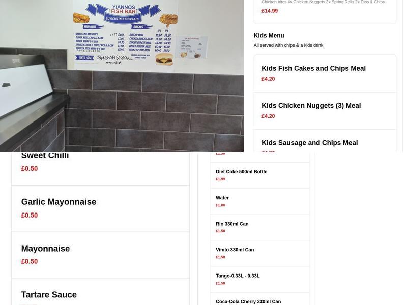 Yiannos fish bar wrexham Menu