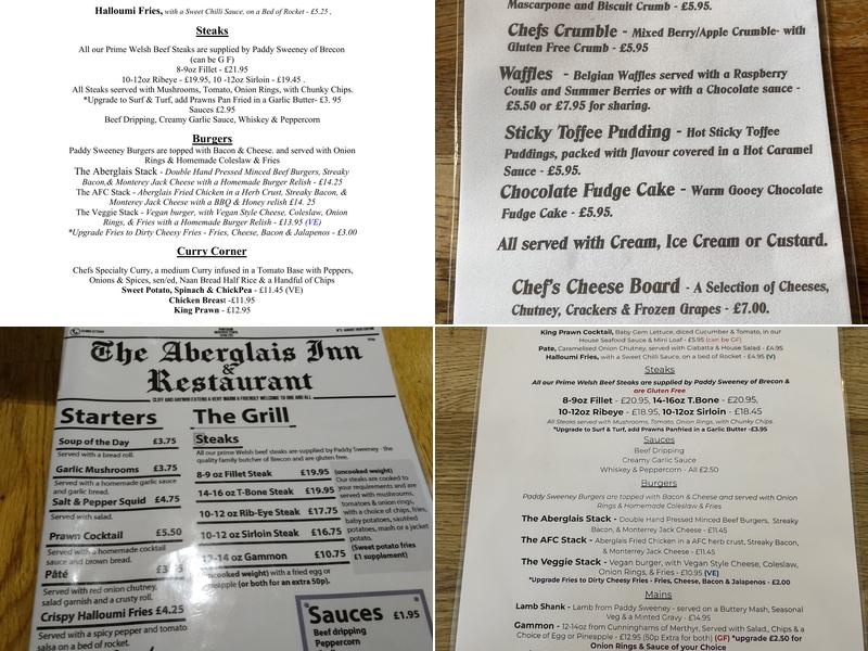 Aberglais Inn Menu