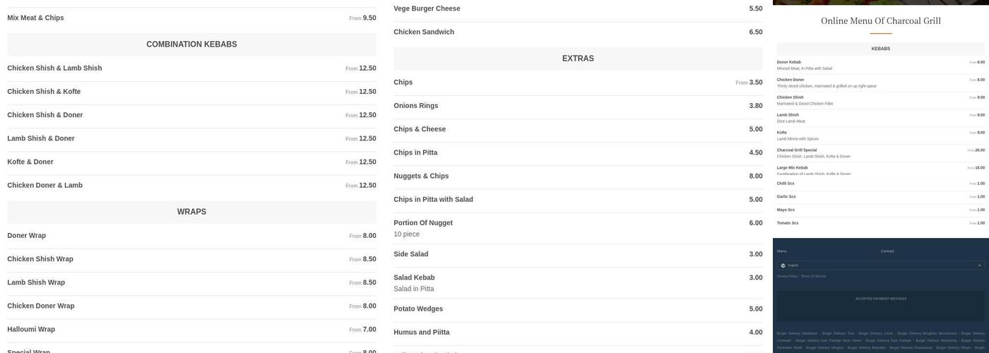 Charcoal Grill Menu