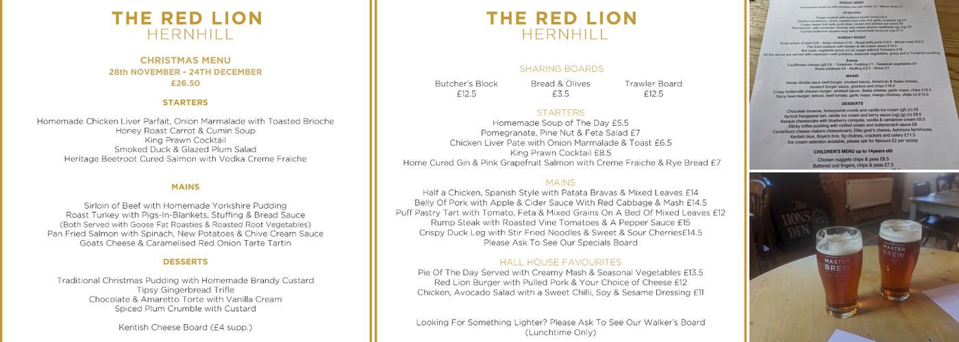 The Red Lion, Hernhill Menu