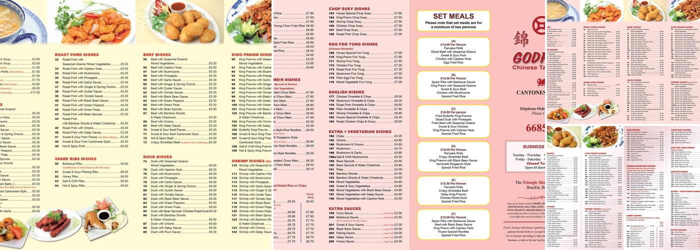 Godfrey Takeaway Menu