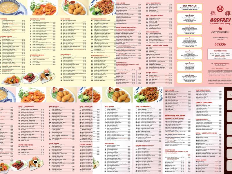 Godfrey Takeaway Menu