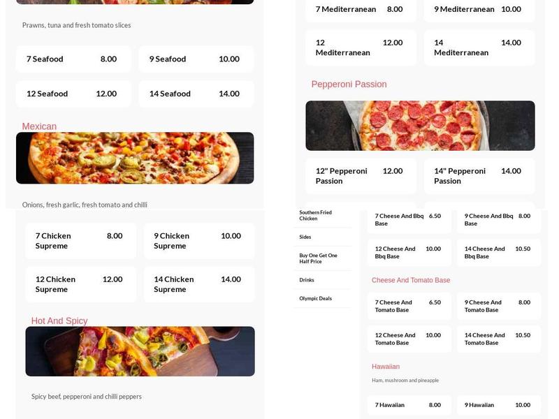 Olympic Fast Food Menu