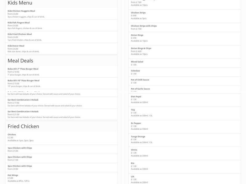 Baba Ali | Newtown Menu