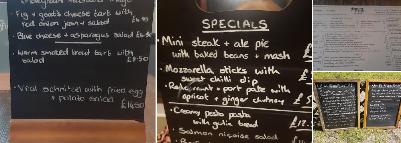 The Fighting Cocks Menu