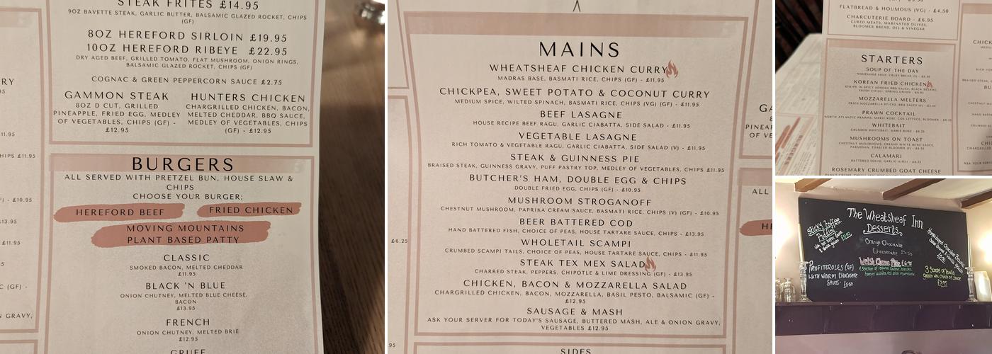 The Wheatsheaf Menu