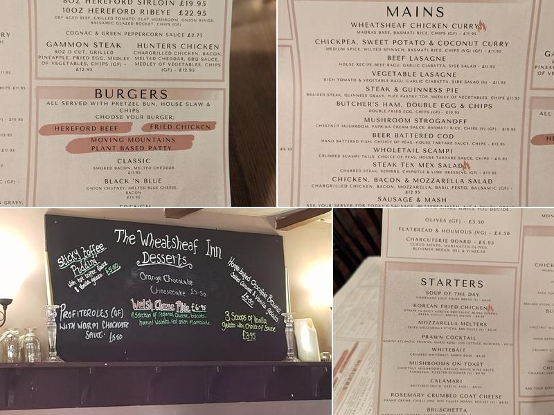 The Wheatsheaf Menu