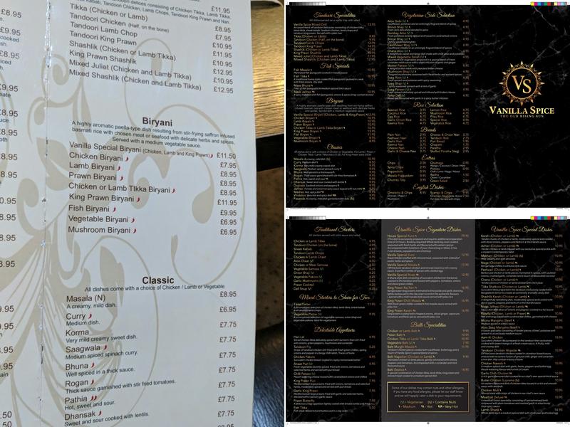 Vanilla Spice Menu