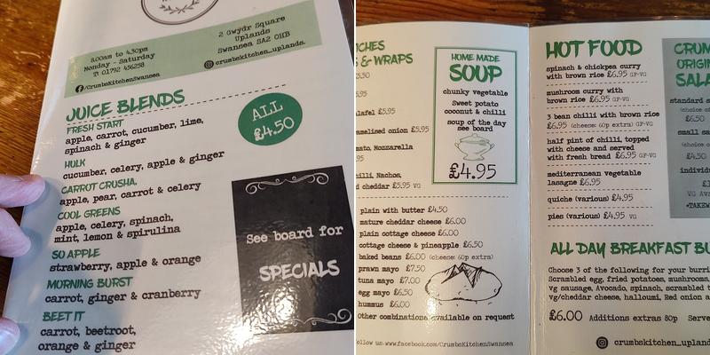 Crumbs Kitchen Uplands Menu