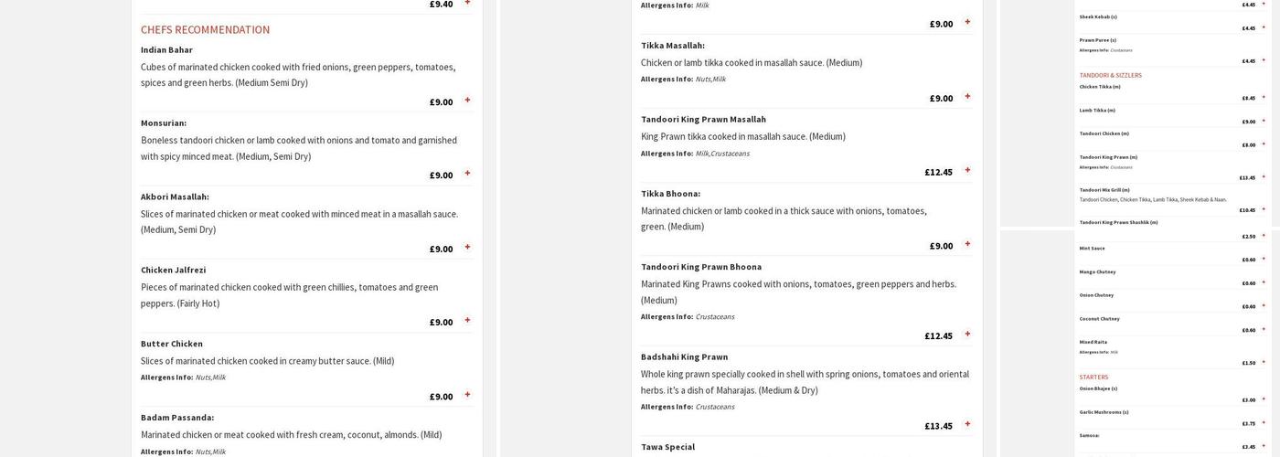 Indian Spice Menu