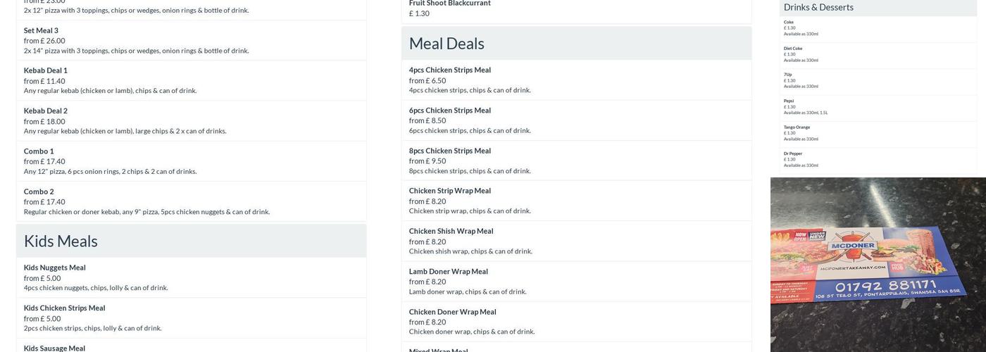 MC Doner | Pontarddulais Menu