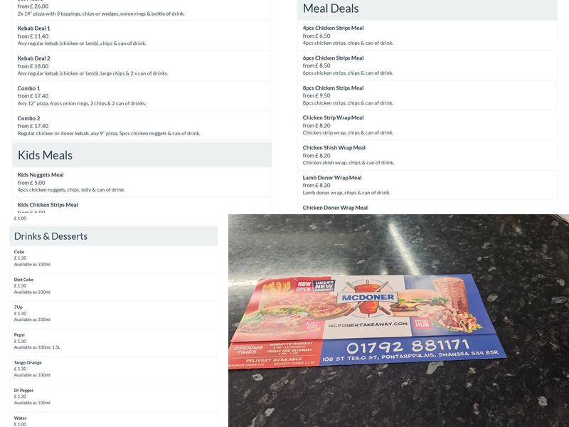 MC Doner | Pontarddulais Menu
