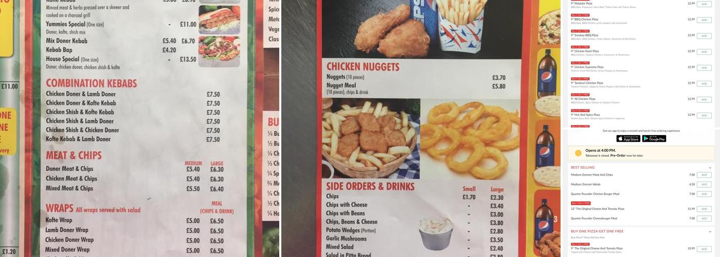 Yummie Yummie Kebab & Pizza Menu