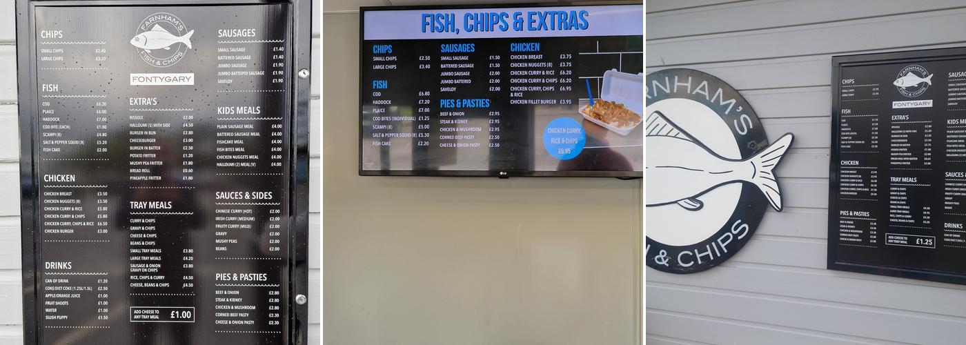 Farnhams@Fontygary Fish Bar Menu