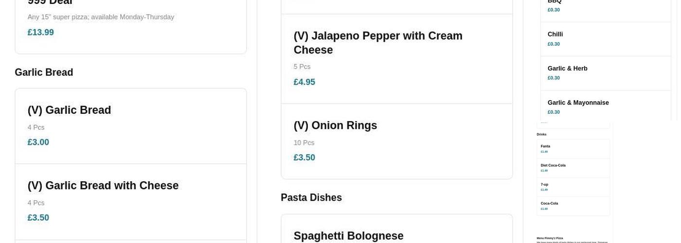 Oregano Leaf Pizzeria Menu