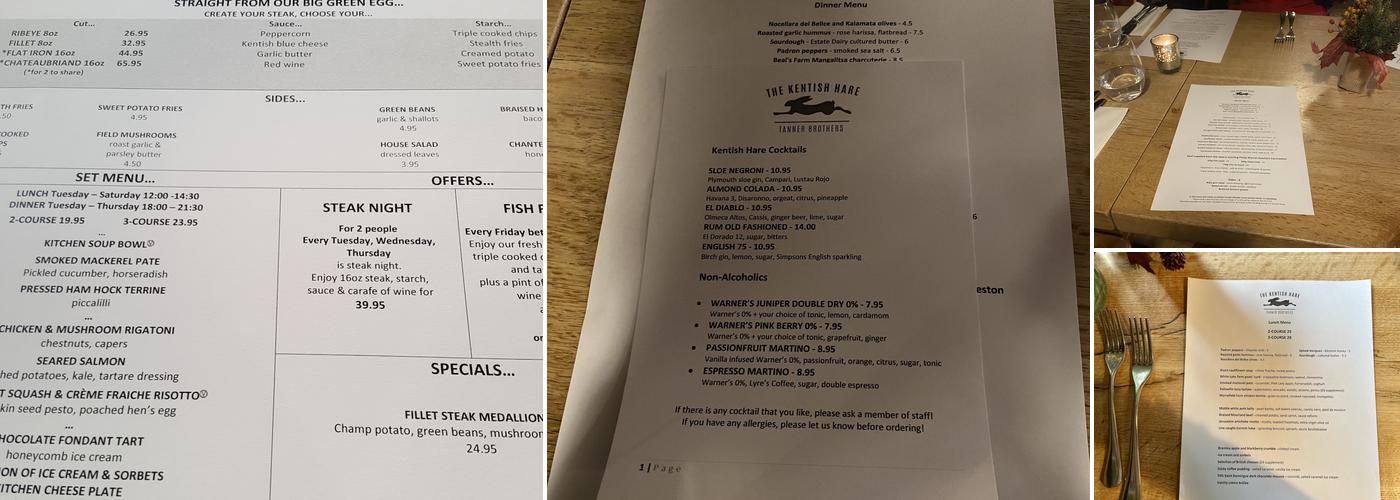The Kentish Hare Menu