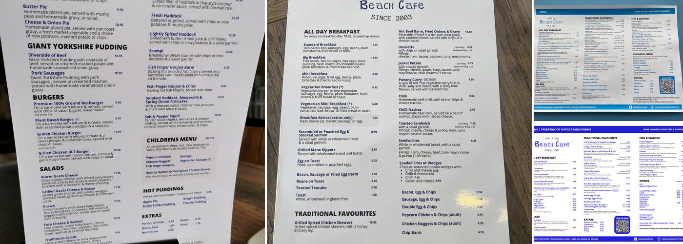 Beach Cafe Fylde Menu