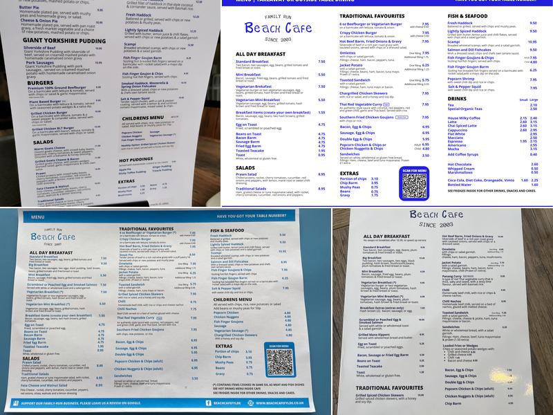 Beach Cafe Fylde Menu