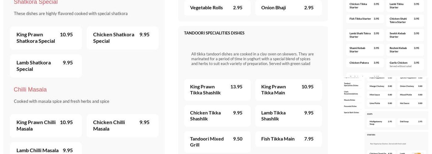 Shapla Spice Blackpool Menu