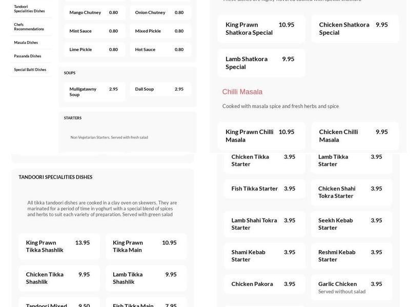 Shapla Spice Blackpool Menu