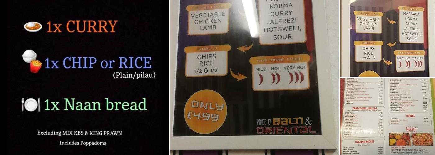 Pride Of Balti Menu