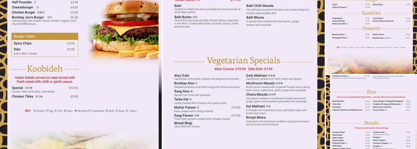 Bombay Joe's Restaurant Menu