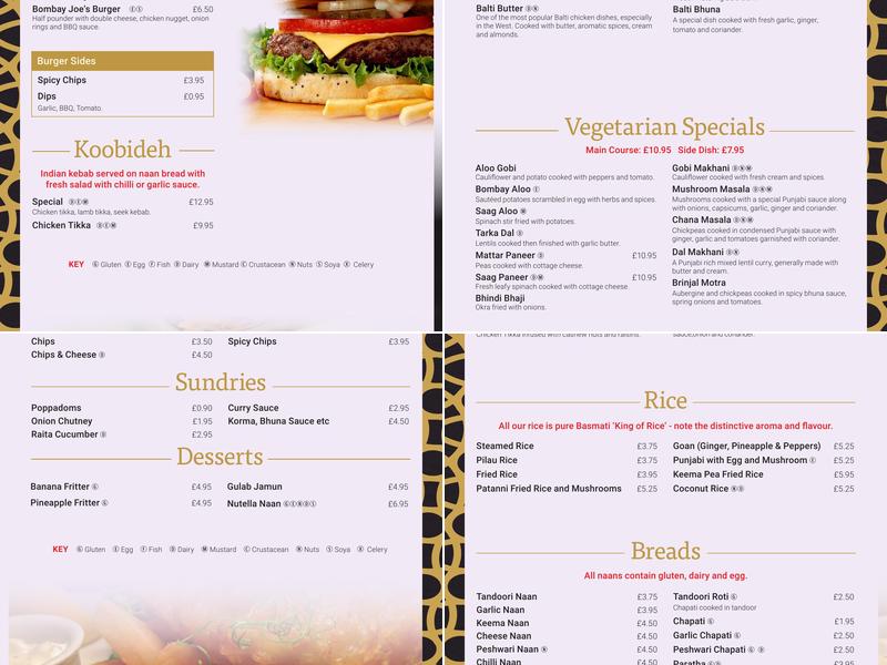 Bombay Joe's Restaurant Menu