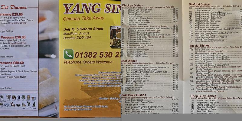 Yang Sing Menu