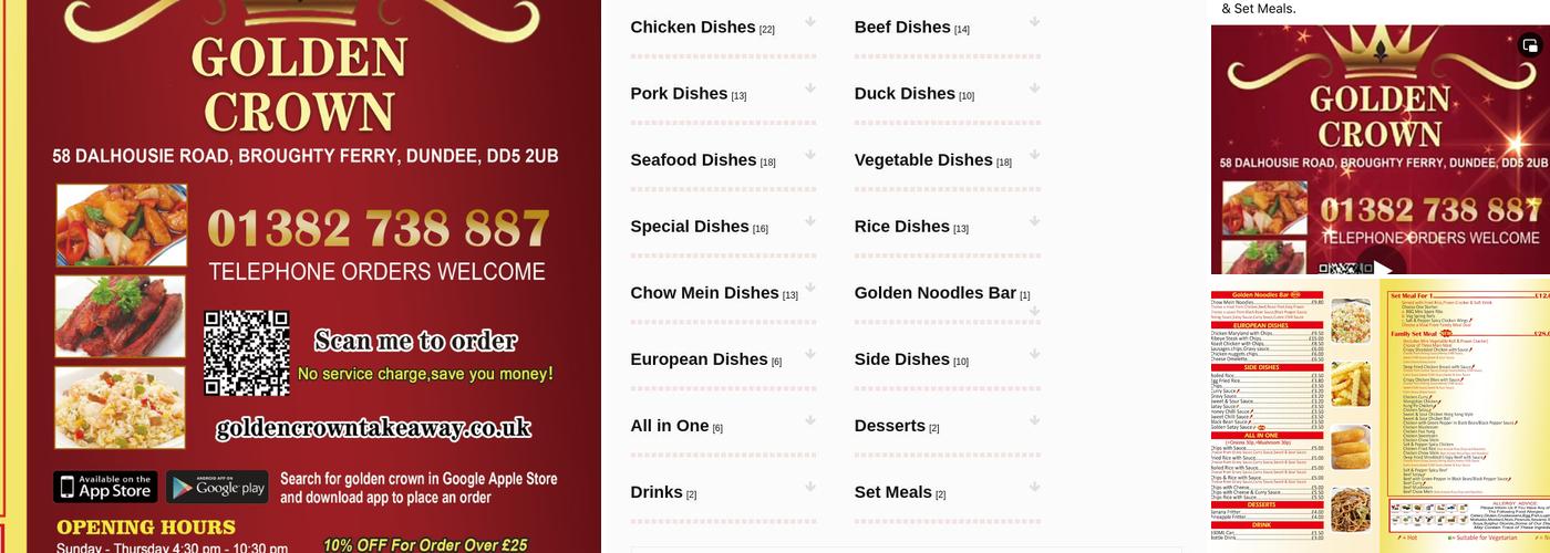 Golden Crown Menu