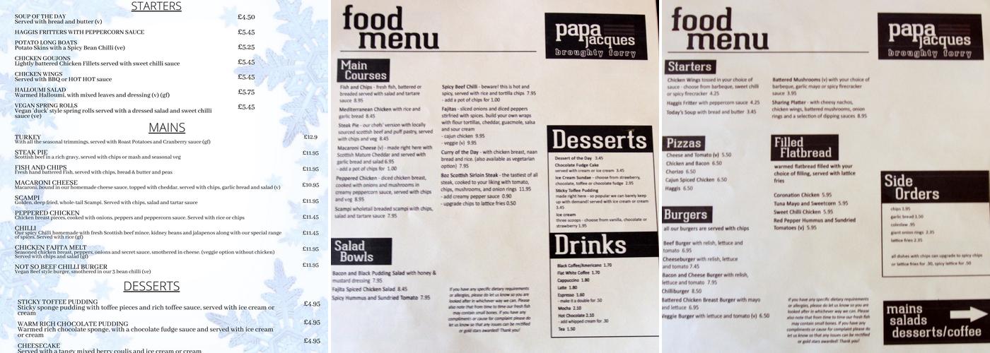 Papa Jacques Menu
